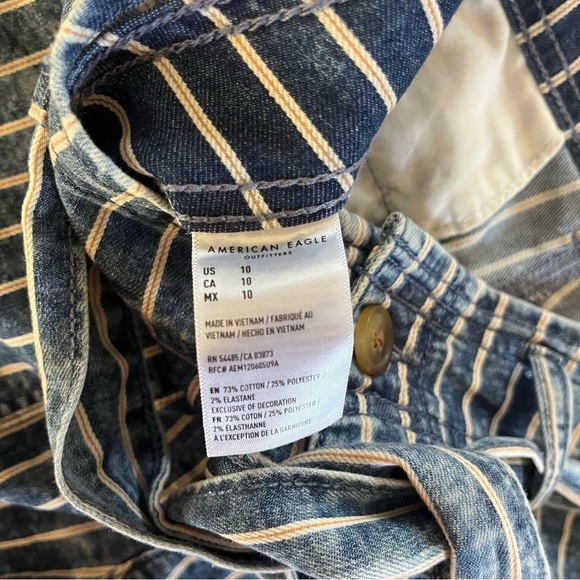 American Eagle Blue White Striped Belted High Rise Shorts 10 Festival Coastal - Picture 5 of 10
